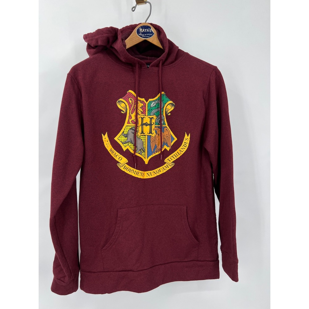 Harry Potter Hogwarts Crest Hoodie Maroon Burgundy Sweatshirt Mens Medium M